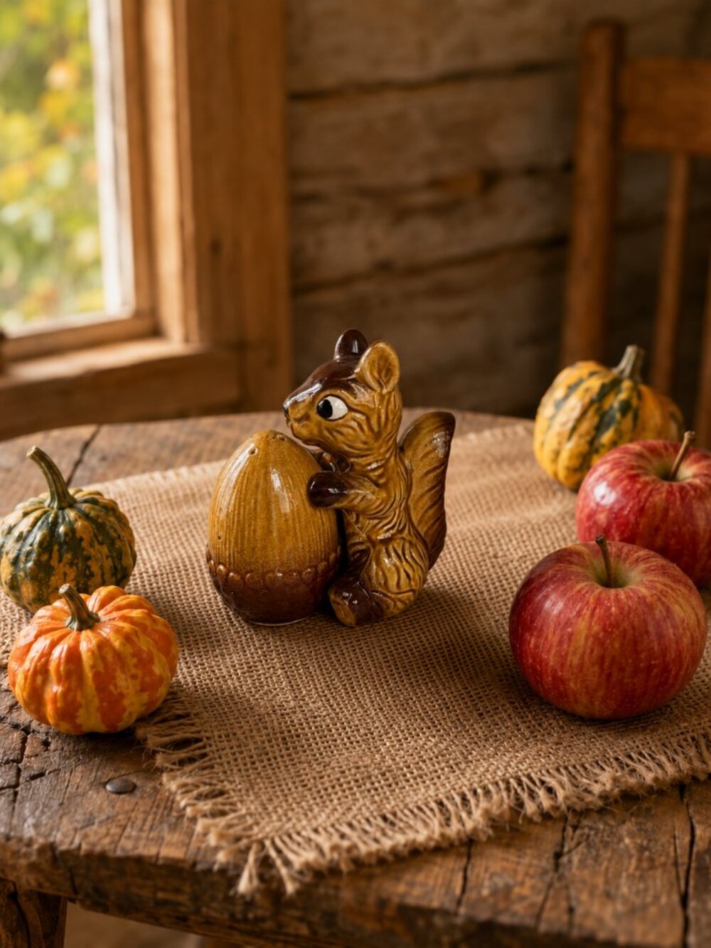 Vintage Ceramic Squirrel and Acorn Salt and Pepper Shakers